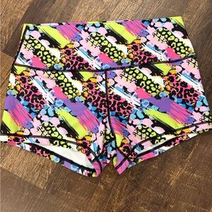 High-Waist Neon Multi-Print Fitness Shorts